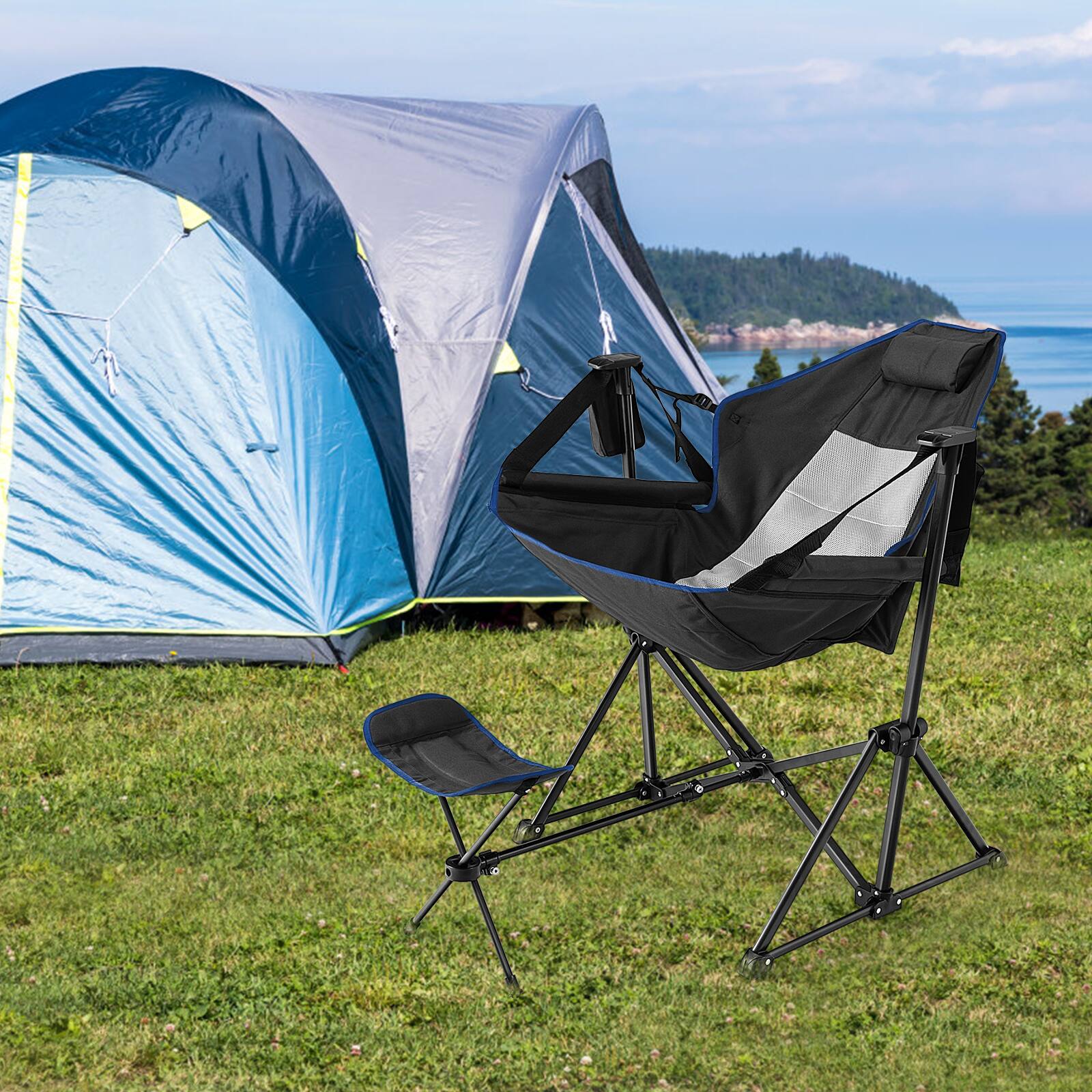 Alt View 1. Costway - Costway Hammock Camping Chair with Retractable Footrest & Carrying Bag for Camping Picnic - Black.