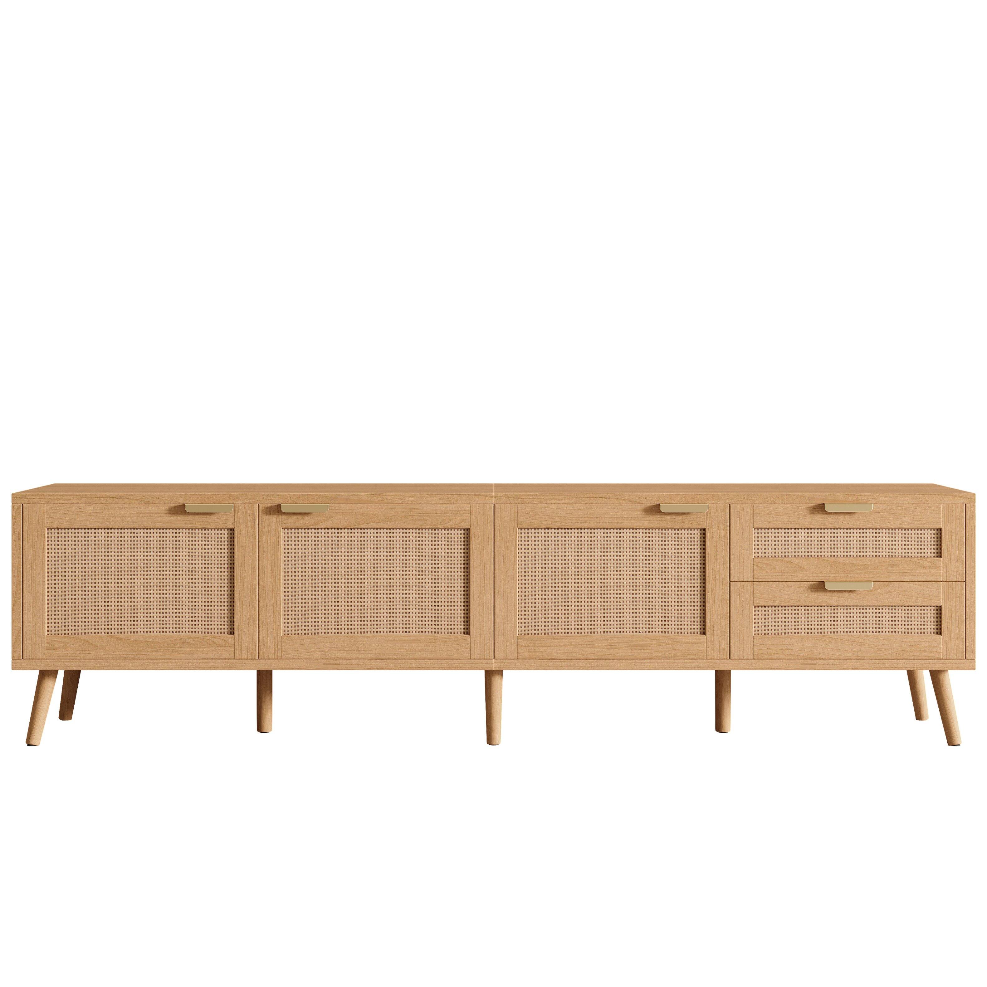 Alt View 3. Z-Edge - TV Stand for TVs up to 80'', Entertainment Center With 3 Rattan Doors & 2 Drawers, Boho Media Console for Living Room - Natural.