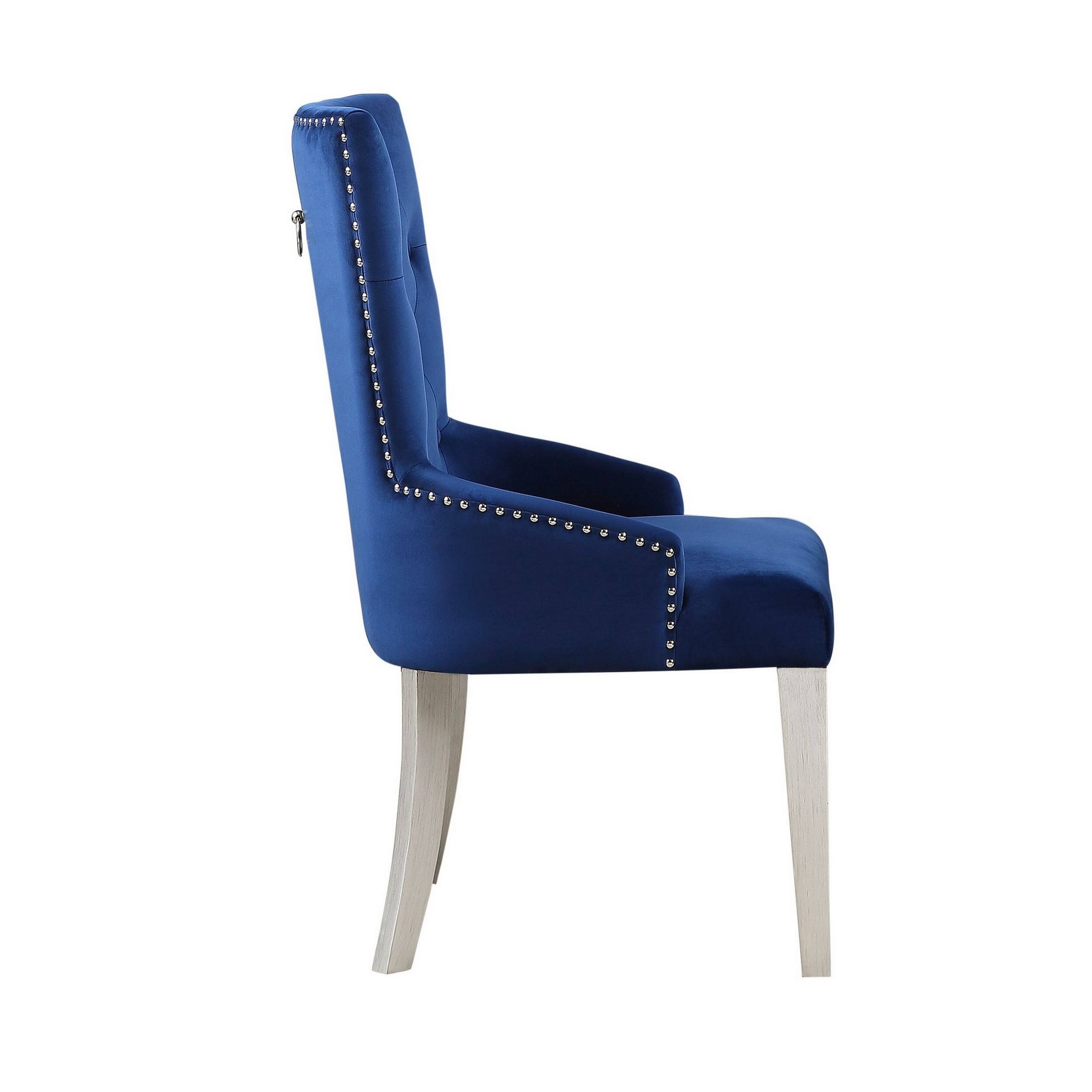 Alt View 2. Manhattan Lane - Side Chair with Button Tufted Back and Tapered Legs - Blue.