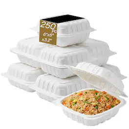 Eco Harmony Products - Clamshell (MFPP) Hinged Container (Corner Lock), 6" x 6", 250-Pack - White
