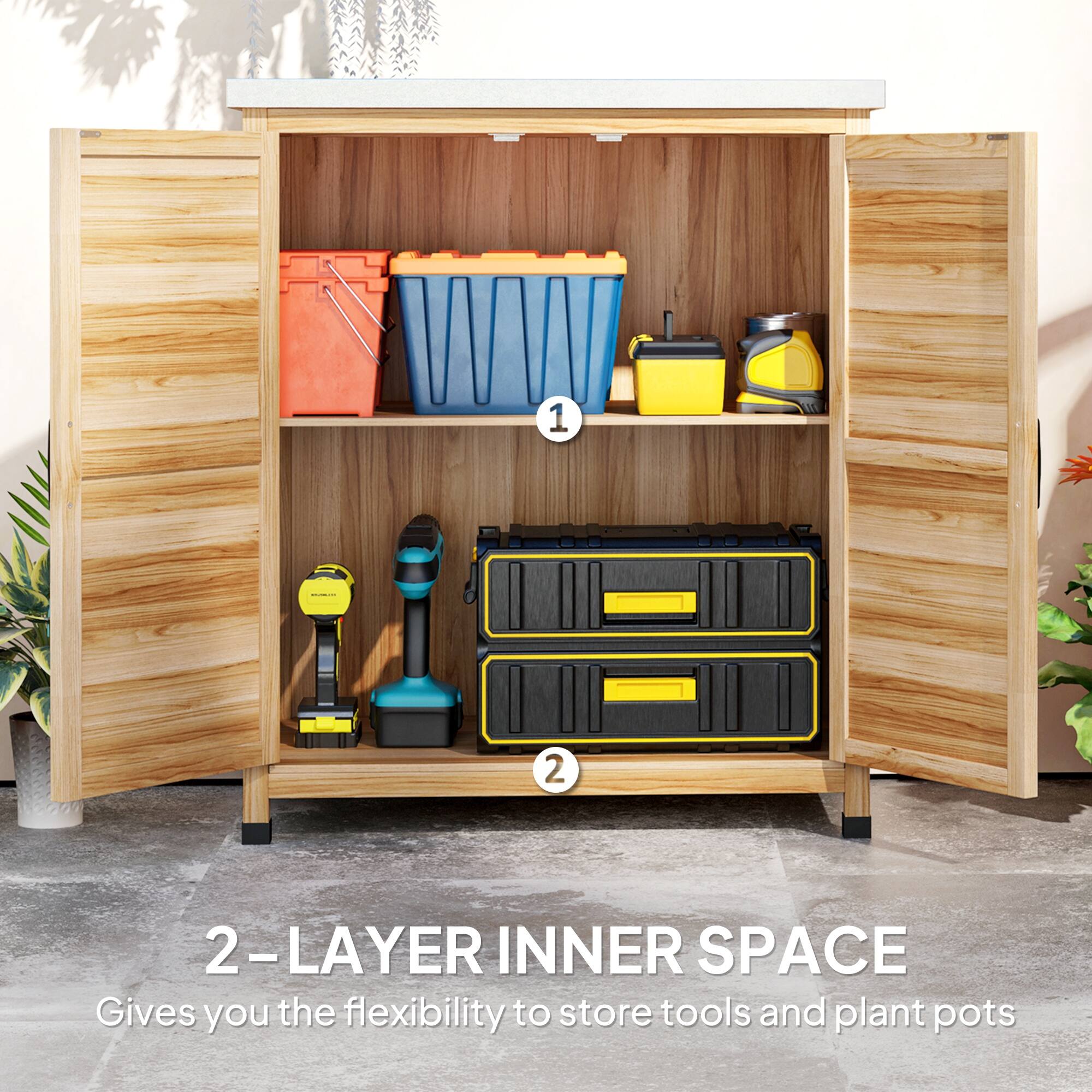 1 | 2-LAYER INNER SPACE Gives you the flexibility to store tools and plant pots