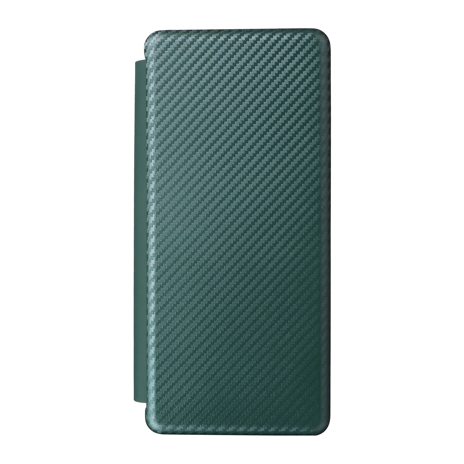 Left. Dteck - Carbon Fiber Texture Folio Phone Case for Samsung Galaxy Z Fold6,PU Leather Magnetic Closure Hidden Card Slot Flip Cover - Green.