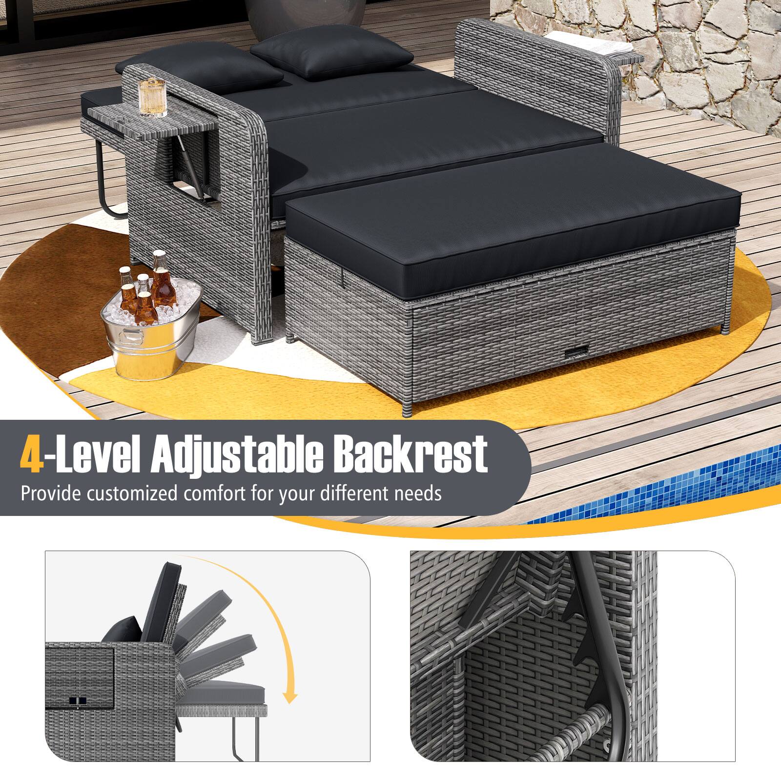 4-Level Adjustable Backrest  
Provide customized comfort for your different needs