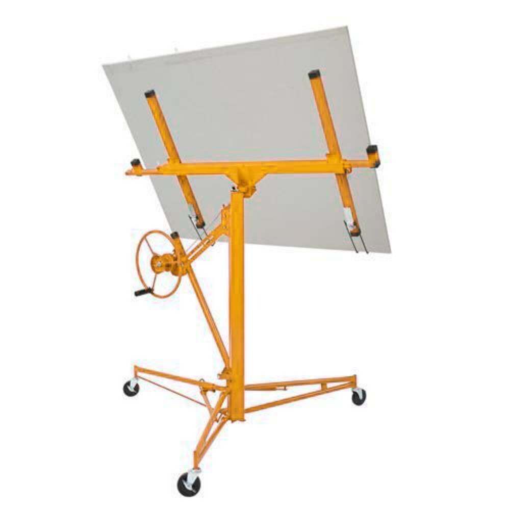 Alt View 4. Winado - 11FT Drywall Rolling Lifter Panel Hoist Jack with Lockable Casters & Tilting Cradle for Ceiling and Wall Installation - yellow.