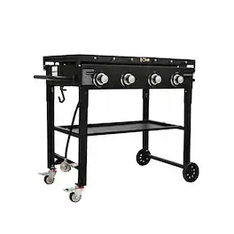 Glintex - 36 Inch Commercial Gas Griddle on Cart 4-Burner 60000BTU Outdoor Flat Top Grill with Folding Shelves and Wheels