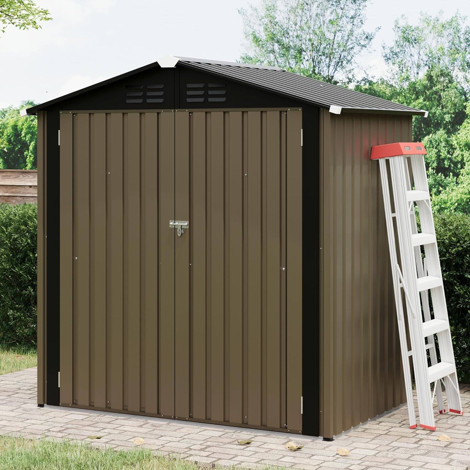 Alt View 5. GAOMON - 6X4 FT Outdoor Storage Shed, Galvanized Steel Outdoor Storage Shed,130 Cu Ft Weather Resistant Garden Tool Sheds.