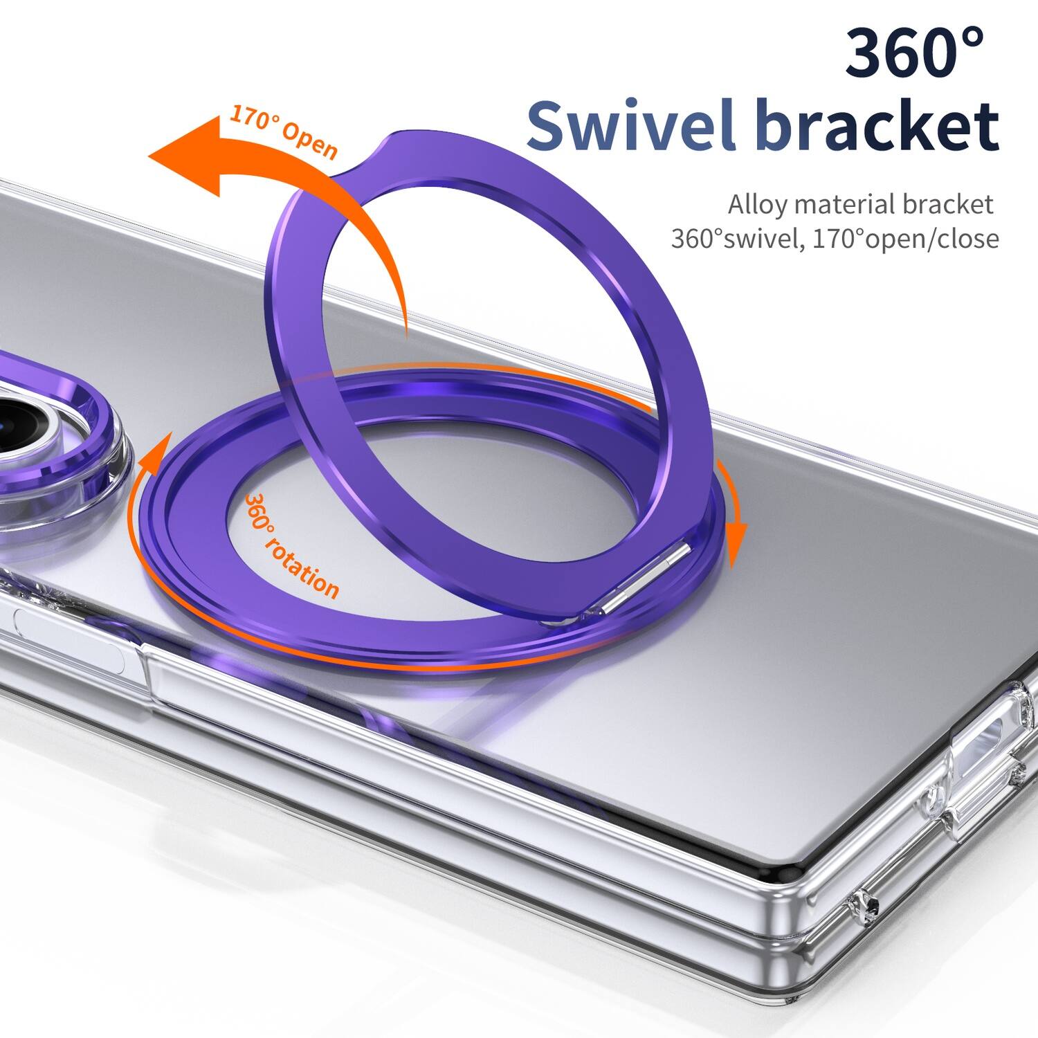 360° Swivel bracket  
Alloy material bracket  
360° swivel, 170° open/close  
170° Open  
360° rotation