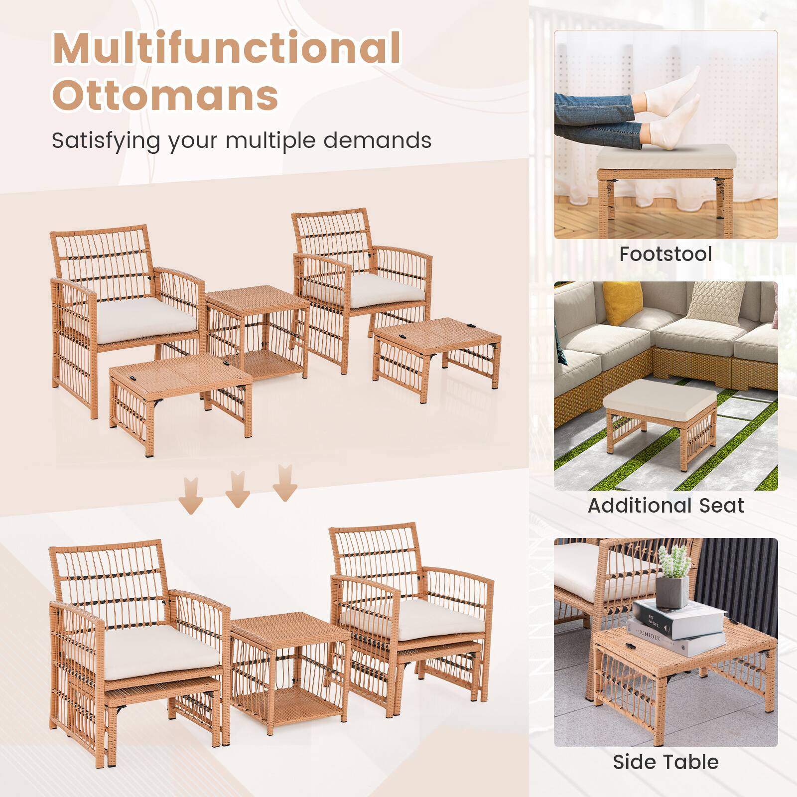 Multifunctional Ottomans: Satisfying your multiple demands, Footstool, Additional Seat, Side Table