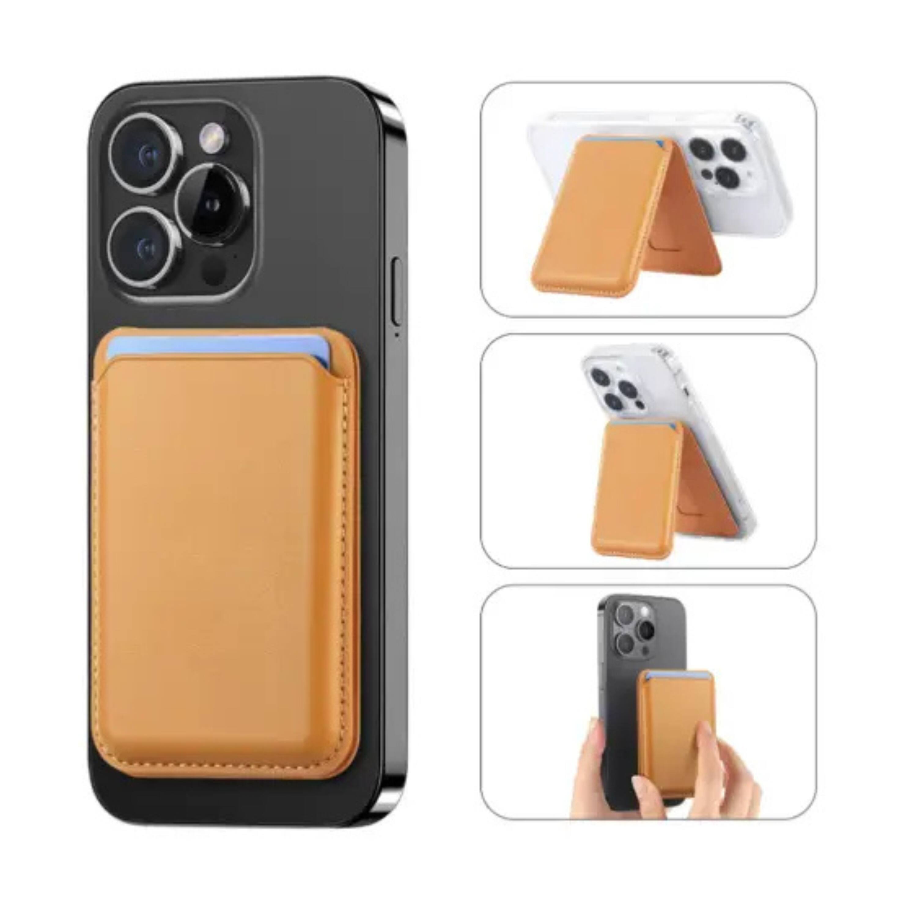 Angle. Kitcheniva - Magnetic Back Wallet Card Holder for iPhone & Samsung Phones Orange - Orange.