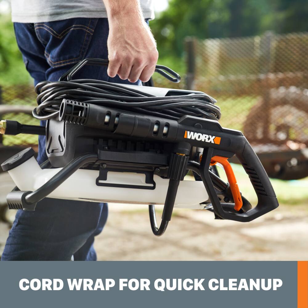 "WORX cord wrap for quick cleanup"