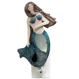 Bamboo Source Tropical Decor - Bamboo Source Mermaid Capiz Shell Plug in Night Light 7 Inch - Blue