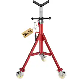 VEVOR - Pipe Stand, V Head Pipe Stand Adjustable Height 20-37 Inch, 2500LBS Pipe Stands with Casters, Folding Portable Pipe - Red