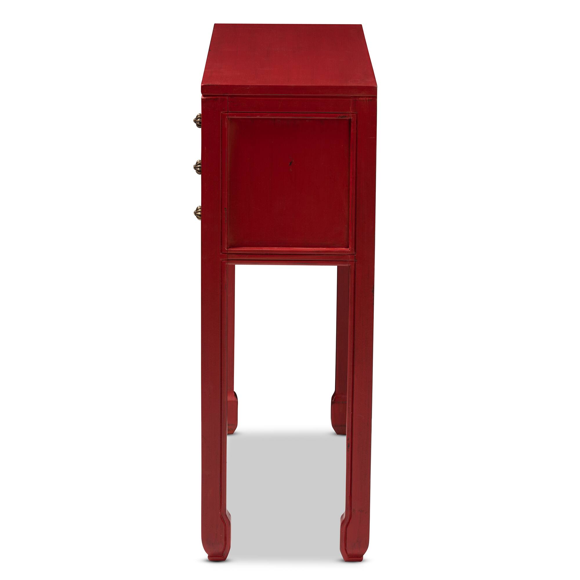 Back. Baxton Studio - Melodie Classic and Antique Finished Wood Bronze Finished Accents 6-Drawer Console Table - Red.