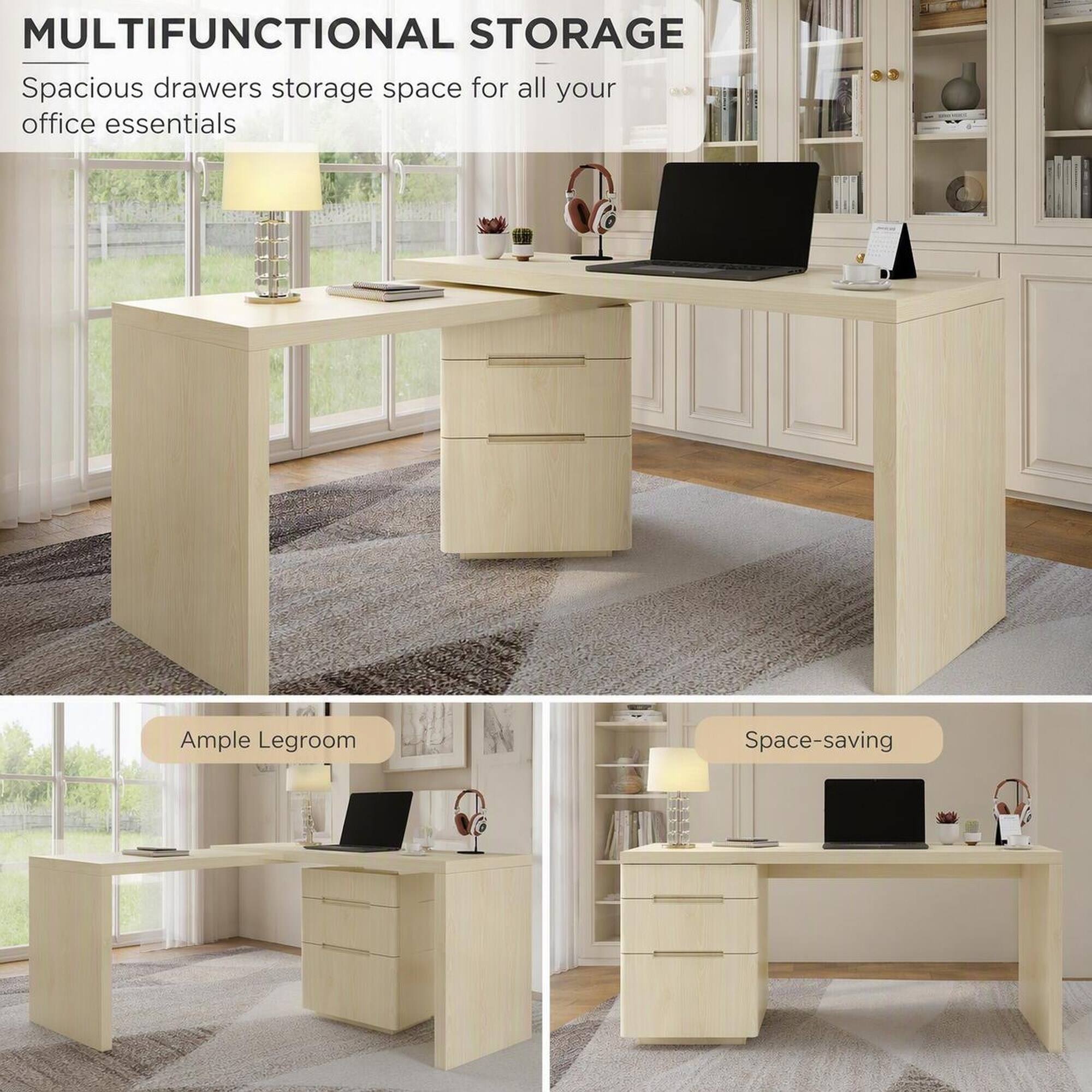 MULTIFUNCTIONAL STORAGE  
Spacious drawers storage space for all your office essentials  

Ample Legroom  
Space-saving