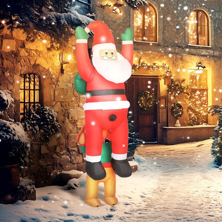 Alt View 8. PULUZ - 7FT Hanging Christmas Inflatable Santa with Dog, Christmas Blow Up Decoration with Built-in LED Lights for Garden - Red.
