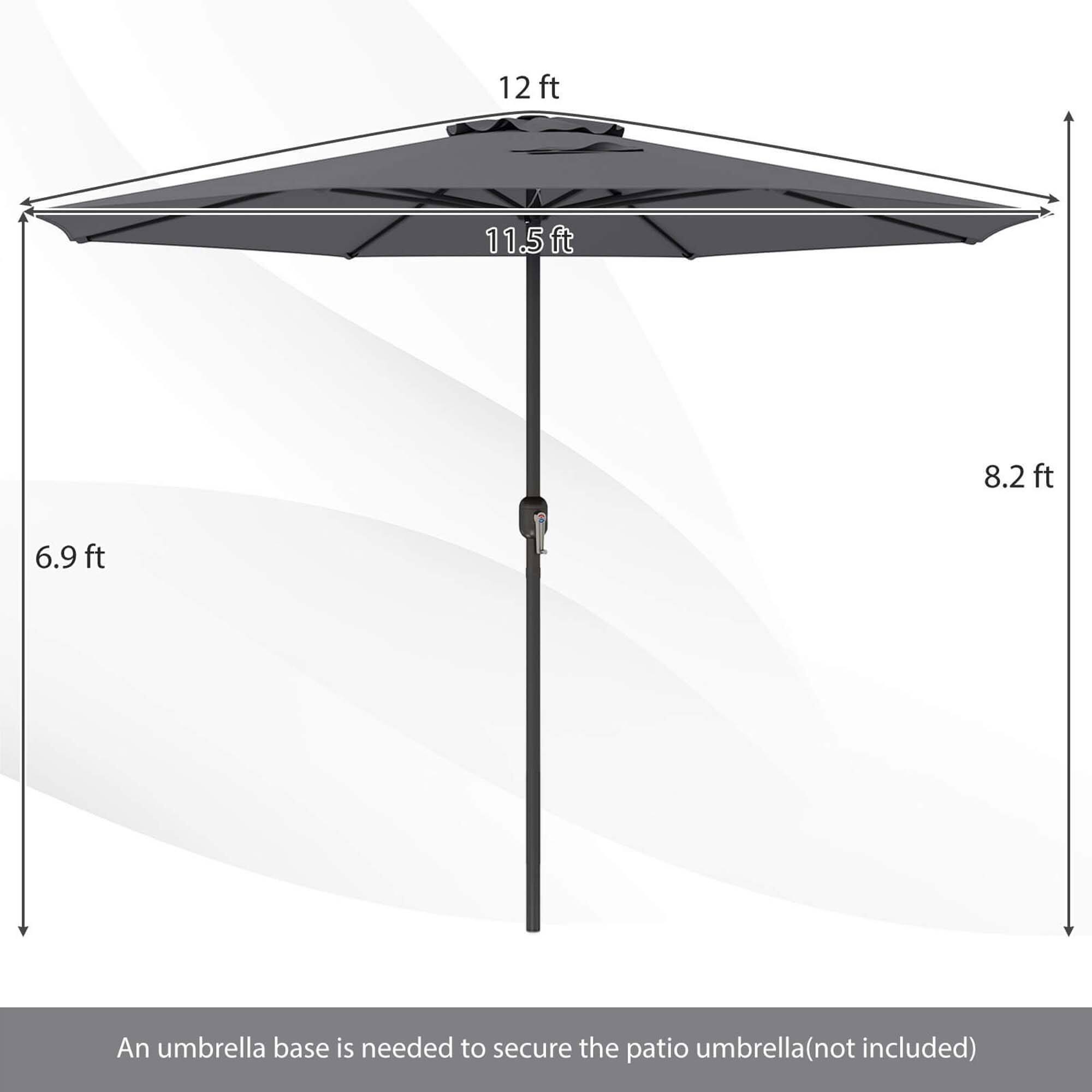An umbrella base is needed to secure the patio umbrella (not included).