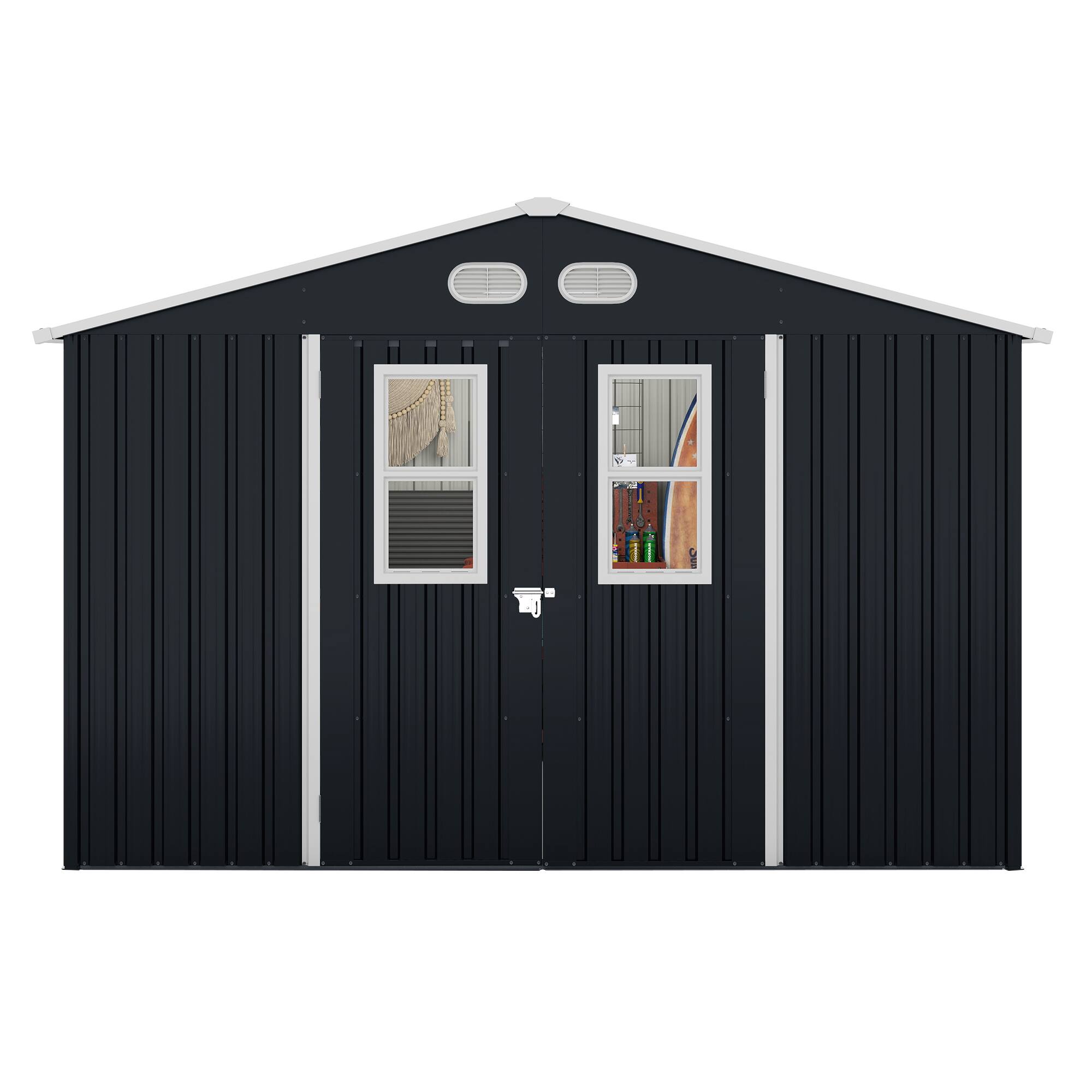 Alt View 5. Mondawe - 8x10 FT Outdoor Storage Shed with Protective Film, Four Daylight Windows and Lockable Doors - Dark Gray.