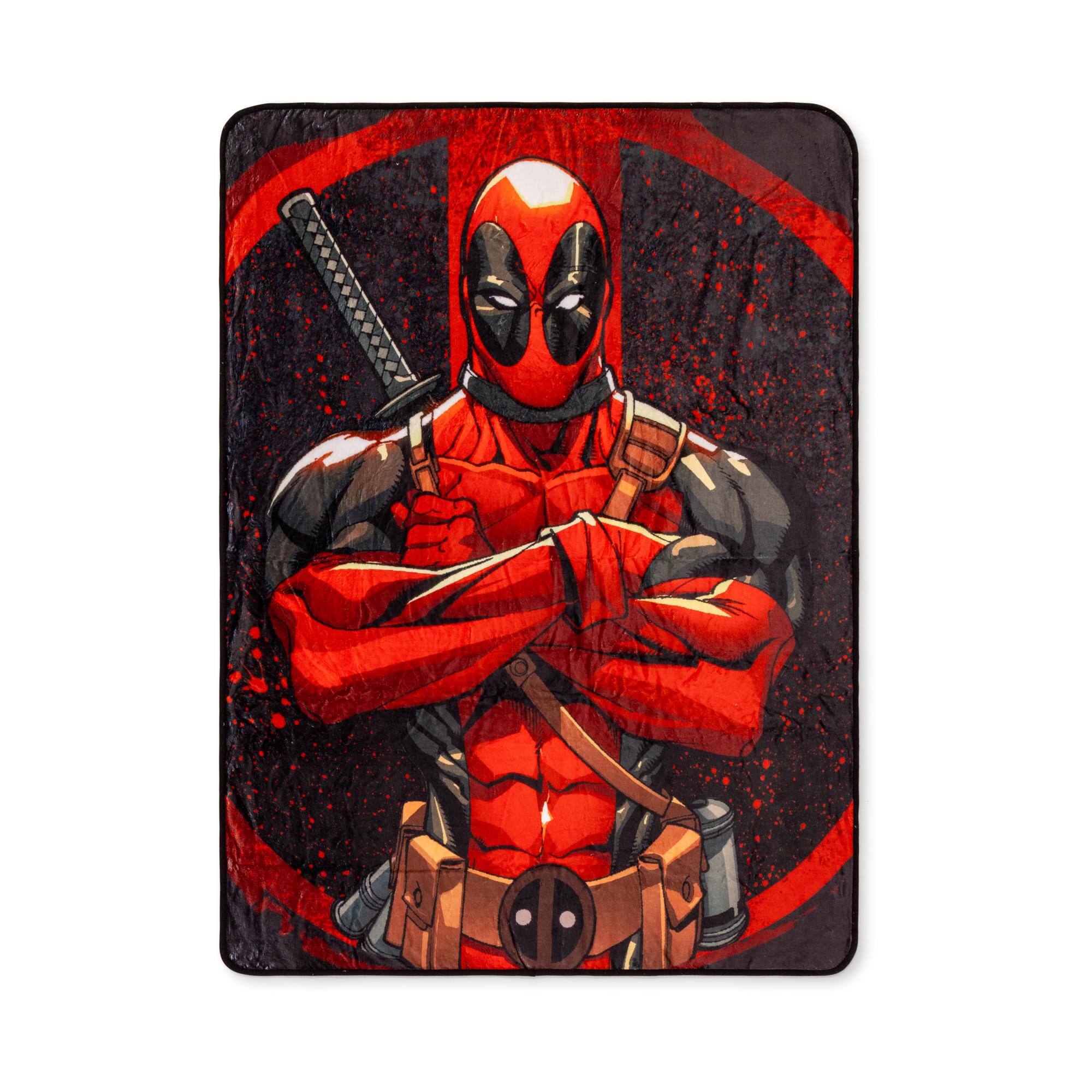 Front. Surreal Entertainment - Marvel Deadpool Arms Crossed Fleece Throw Blanket | 45 x 60 Inches - Multi-Colored.