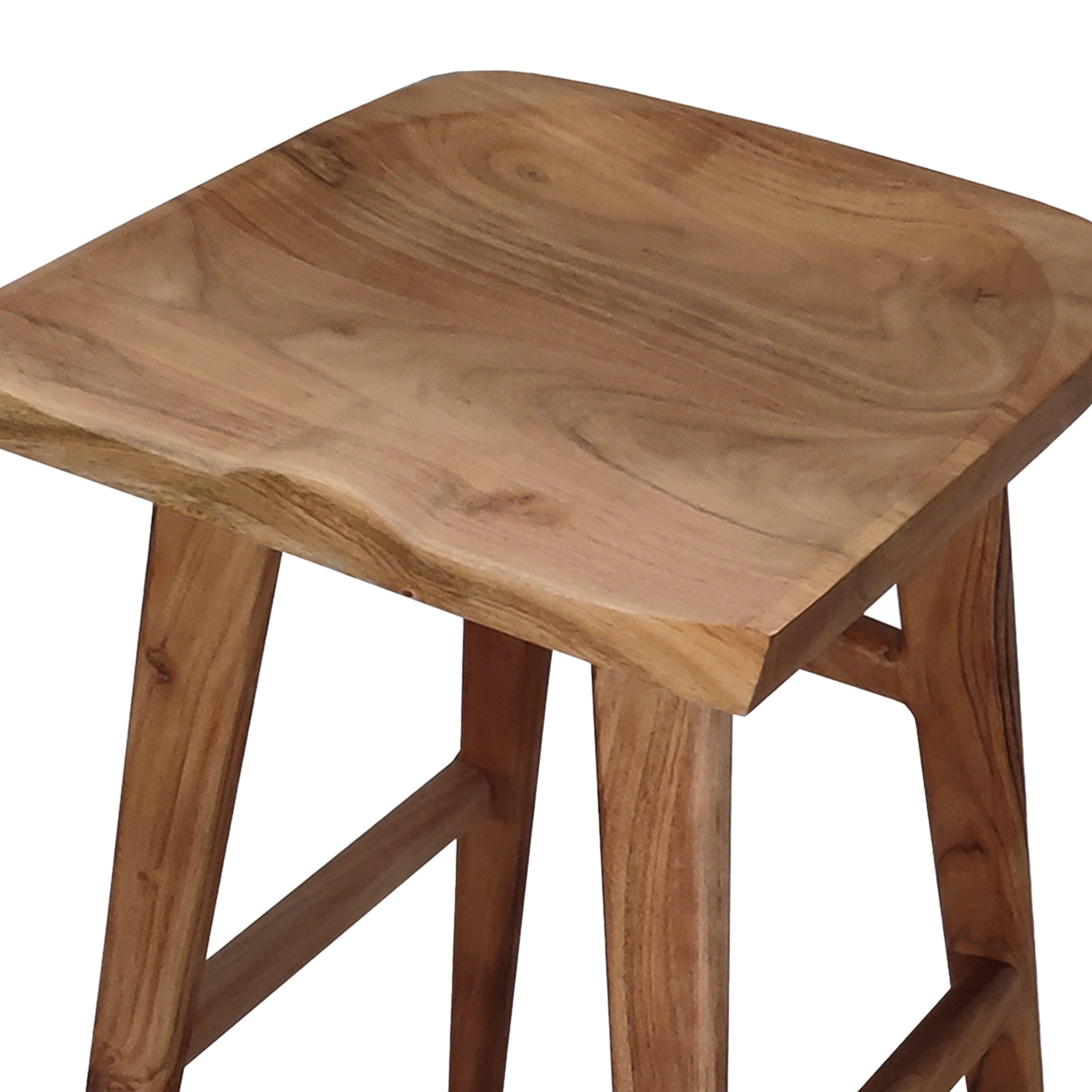 Alt View 5. Manhattan Lane - Tisa 29 Inch Backless Barstool, Handcrafted Saddle Seat in Acacia Wood - Natural Brown.