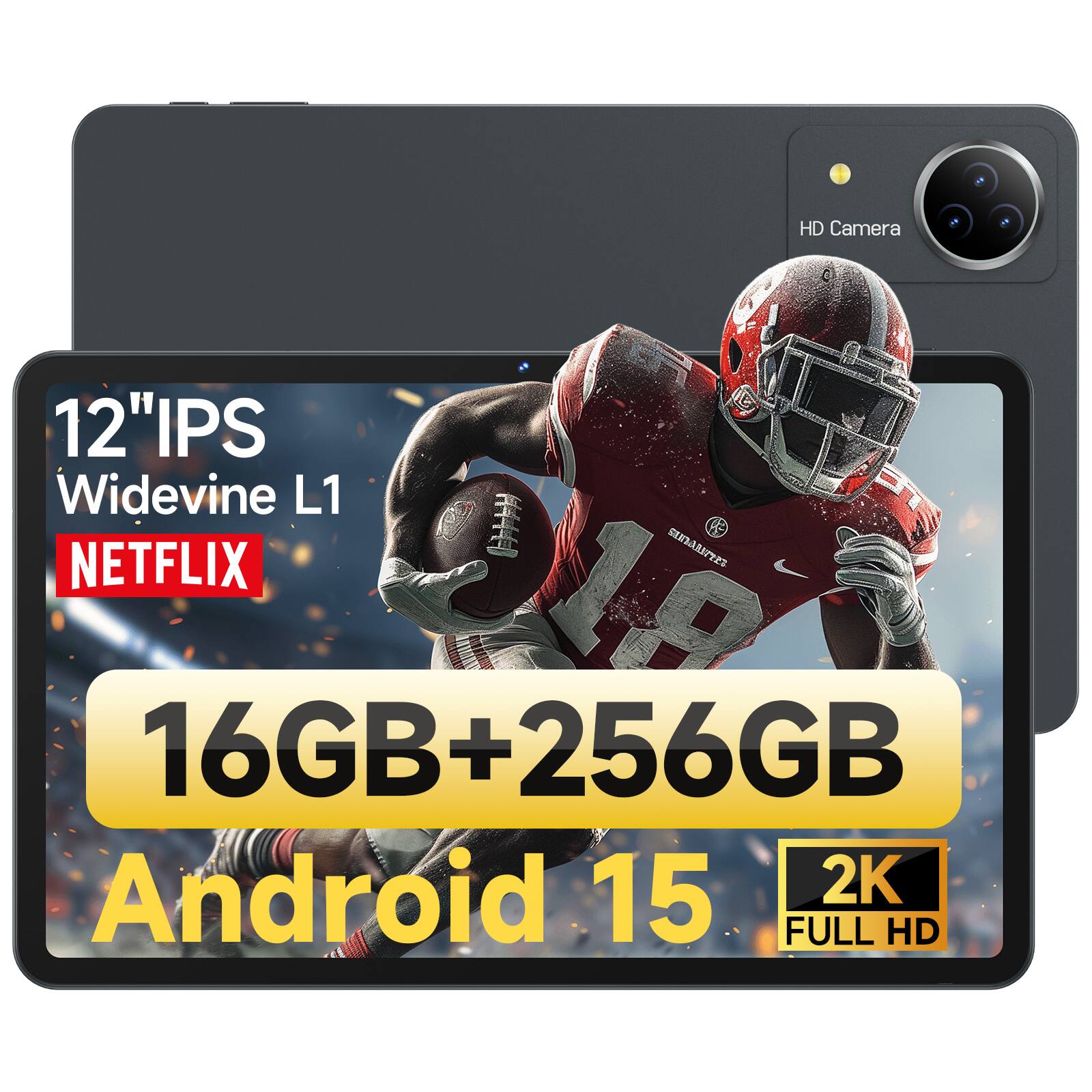 HD Camera, 12"IPS, Widevine L1, NETFLIX, 19, 16GB+256GB, Android 15, 2K FULL HD