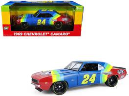 1969 Chevrolet Camaro #24 "Hendrick Motorsports First Win Tribute" Blue and Red w/ Stripes 1/18 Model Car by Highway 61