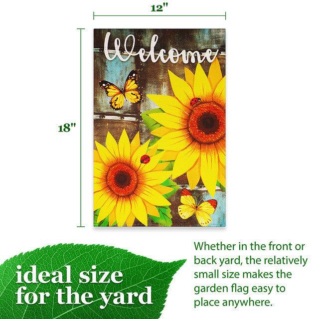 12" x 18"  
Welcome  

ideal size for the yard  

Whether in the front or back yard, the relatively small size makes the garden flag easy to place anywhere.