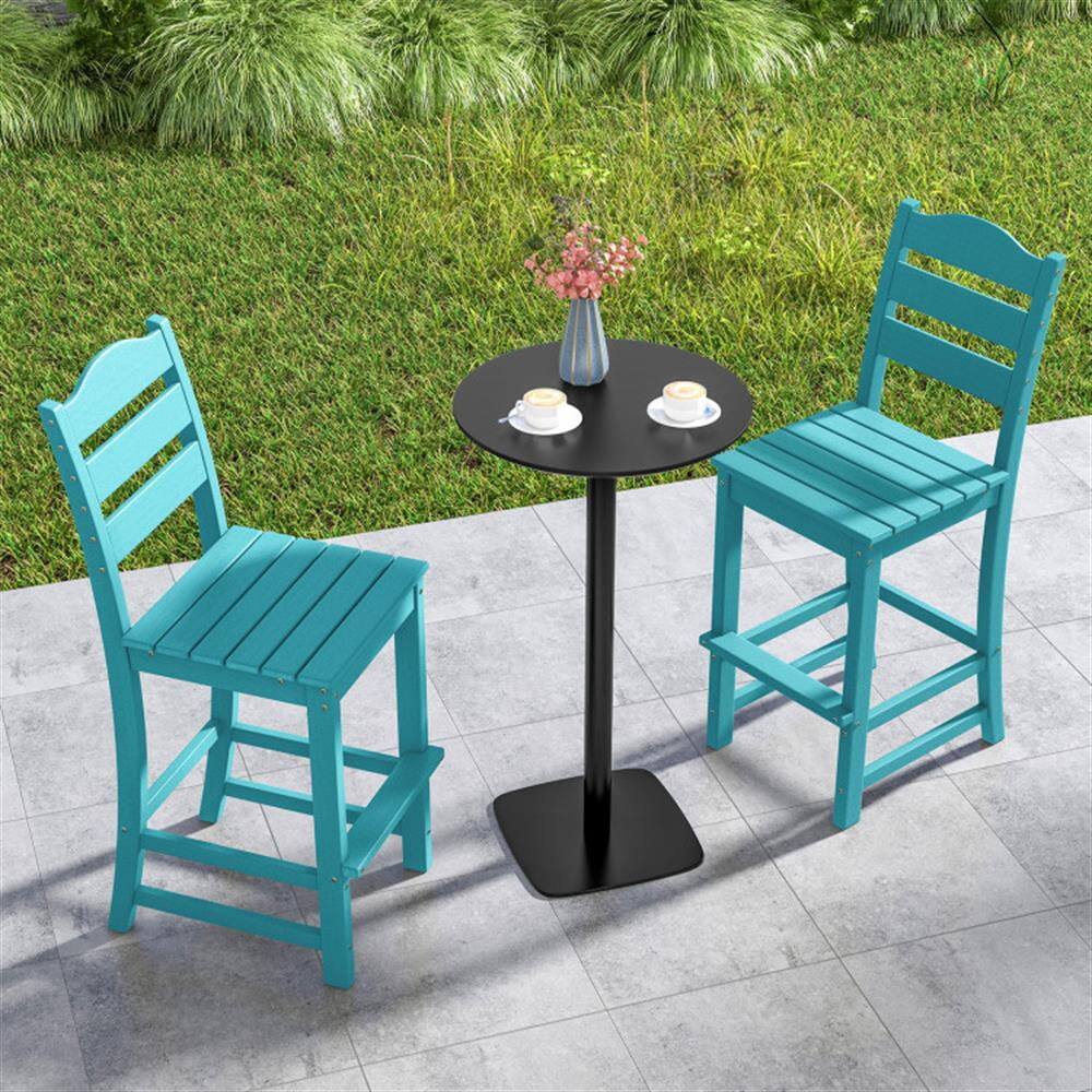 Alt View 5. Kadyn - Kitchen Counter Bar Chairs, Bar Stools,30 Inches Counter Height HDPE Bar Stool with Backrest and Footrest-Turquoise - Blue.