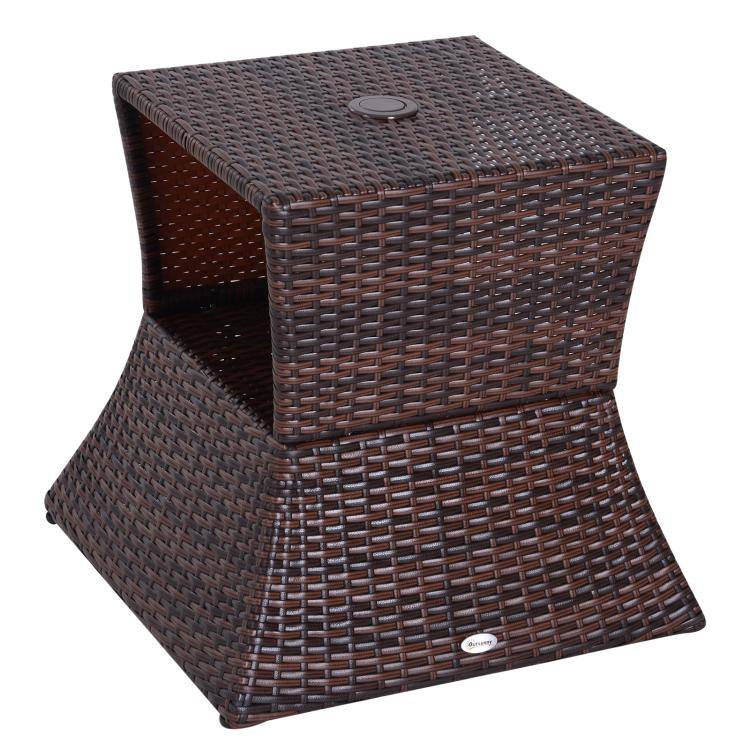 Alt View 10. PULUZ - Outdoor Side Table with Umbrella Hole, 2 Tier Rattan Wicker End Table with Storage Shelf, All Weather - Brown.