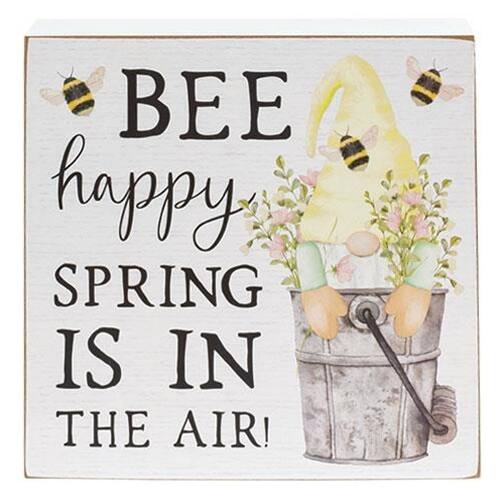 BreeBe - *Bee Happy Spring is in the Air Gnome Box Sign - Multi