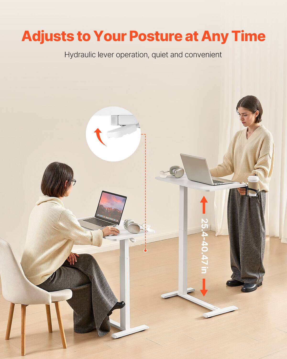 Adjusts to Your Posture at Any Time

Hydraulic lever operation, quiet and convenient

25.4-40.47 in