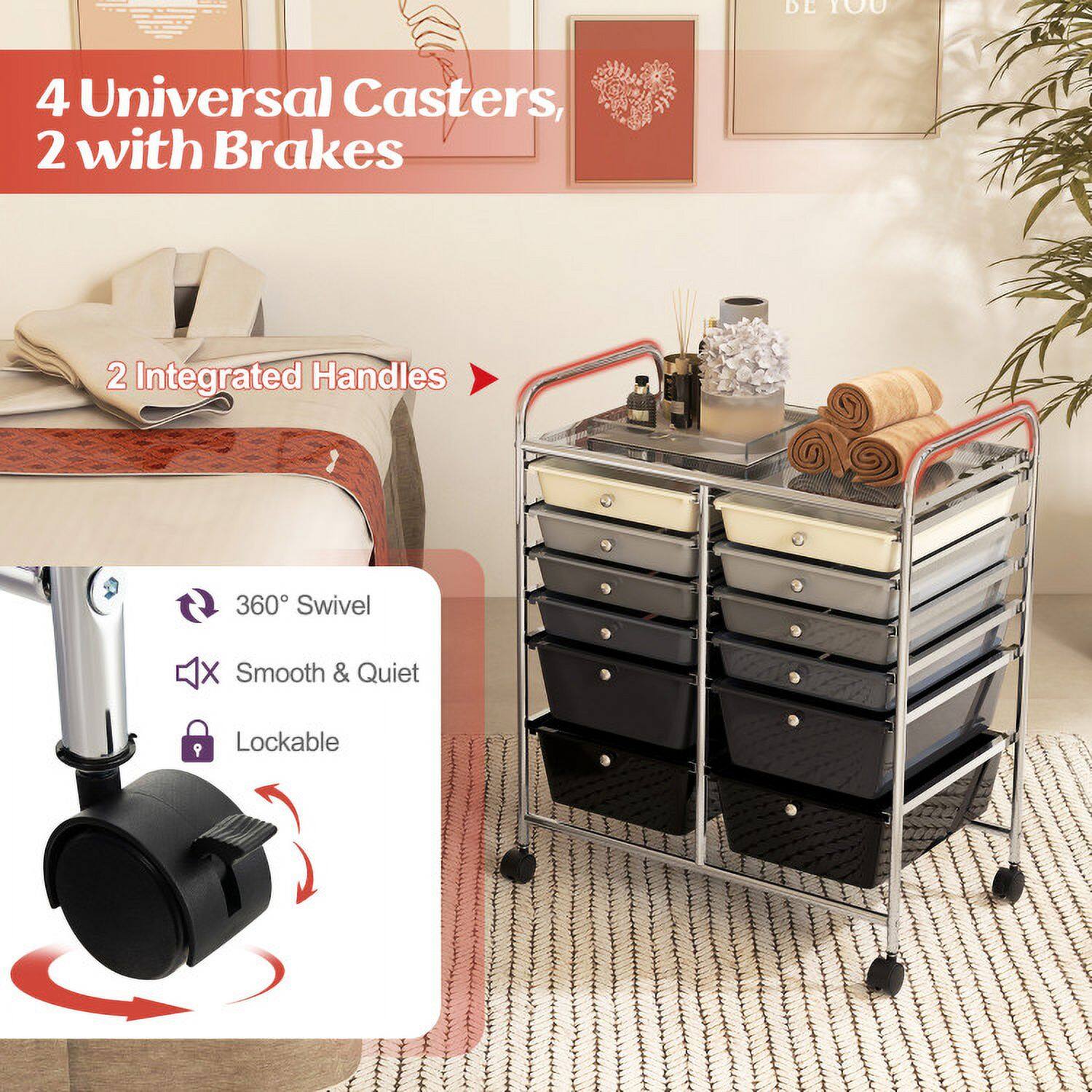 4 Universal Casters, 2 with Brakes  
2 Integrated Handles  
360° Swivel  
Smooth & Quiet  
Lockable