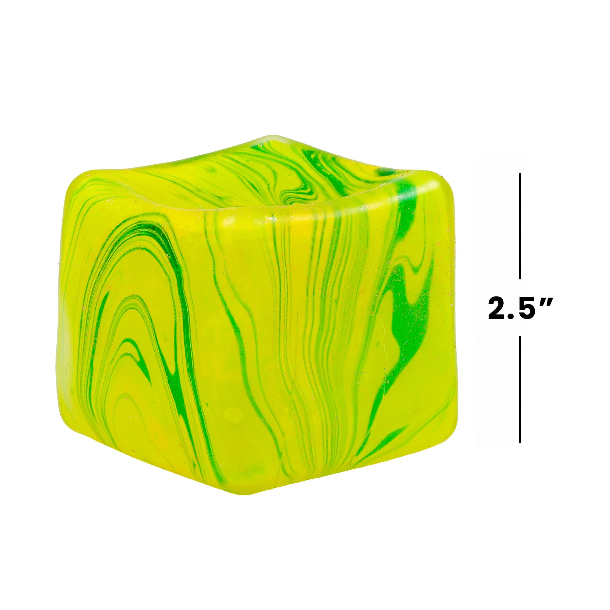Alt View 1. Puka Creations - Marble Swirl Squishy Cube 2.5-Inch Stress Reliever | Green & Yellow - Green.