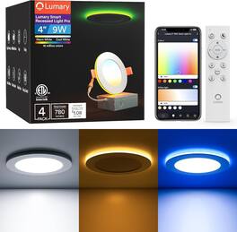 Lumary - 4" Smart Recessed Light with RGB Night Ring, WiFi Canless Downlight, Compatible with Alexa & Google Assistant, 4 Pack - White