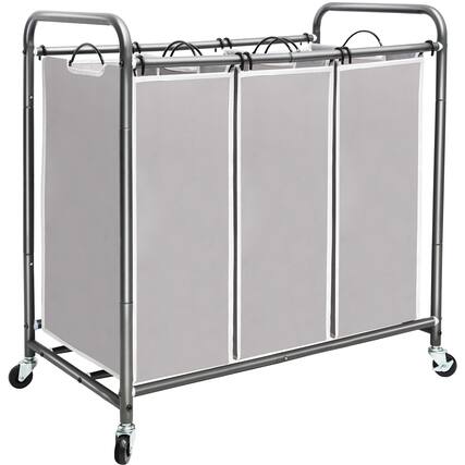 Front. JETRANSPORT - 3 Section Laundry Sorter 35.9 Gal (136 L) Hamper Cart With Heavy Duty Rolling Lockable Wheels And Removable - Gray.
