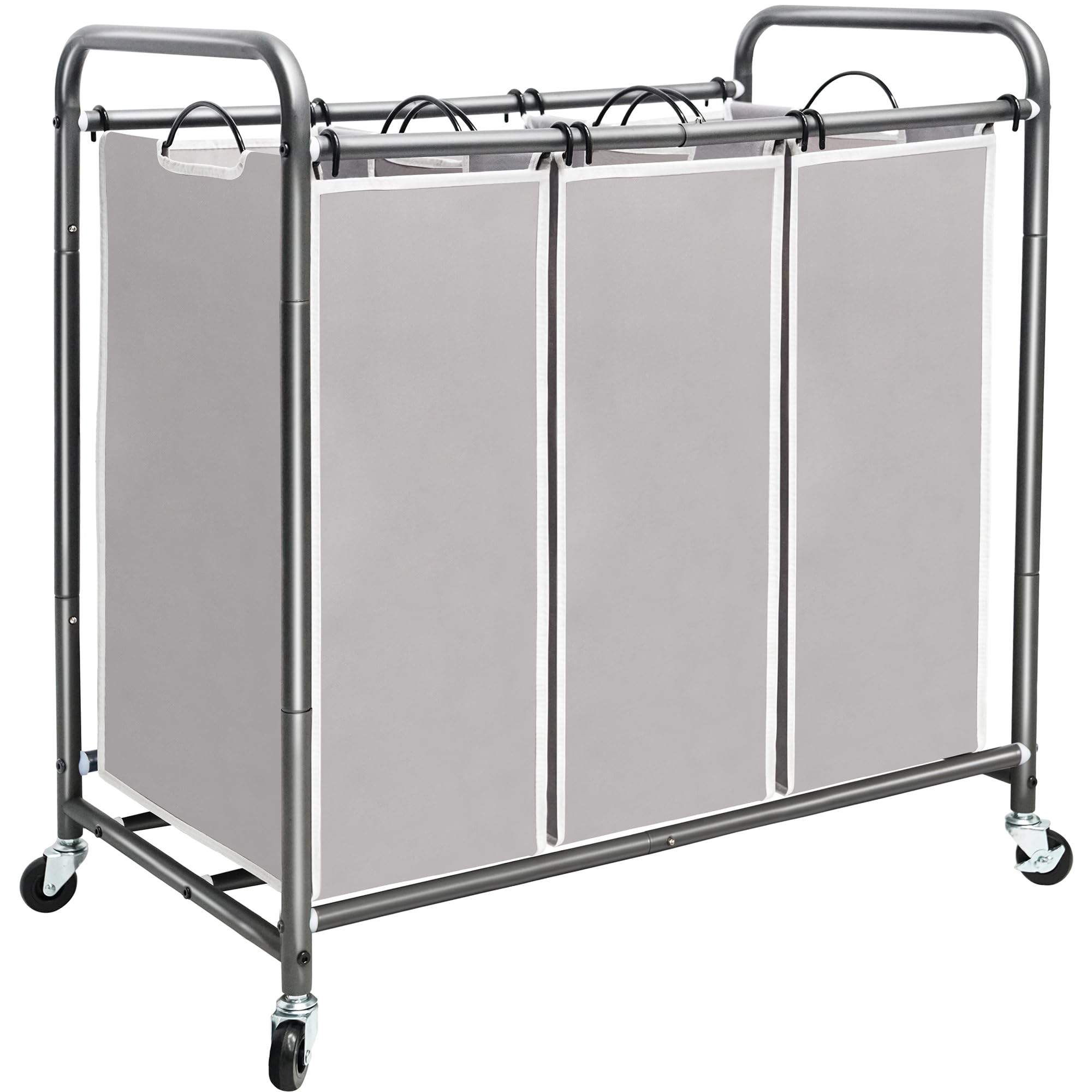 Front. JETRANSPORT - 3 Section Laundry Sorter 35.9 Gal (136 L) Hamper Cart With Heavy Duty Rolling Lockable Wheels And Removable - Gray.