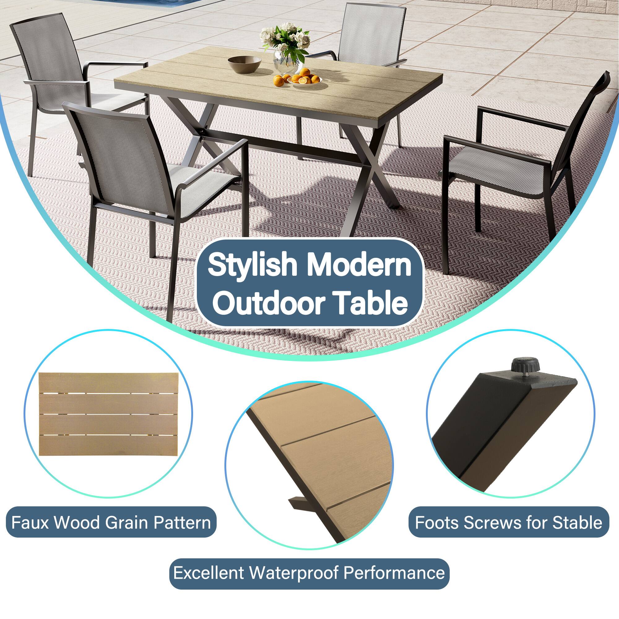 Stylish Modern Outdoor Table

- Faux Wood Grain Pattern
- Excellent Waterproof Performance
- Feet Screws for Stable
