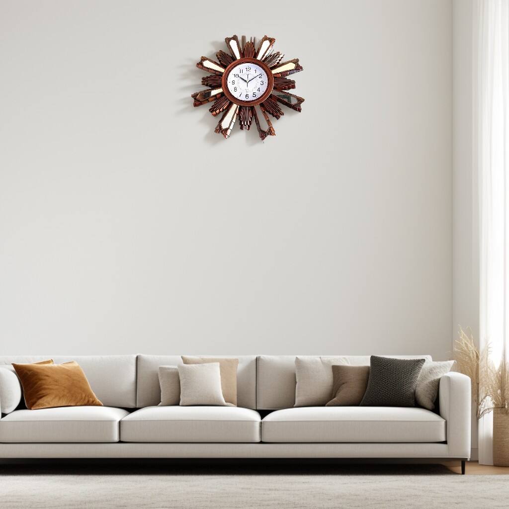 Angle. FC Design - 29"H Brown Antique-Style Sunburst Wall Clock - Timeless Decor - Multicolor.