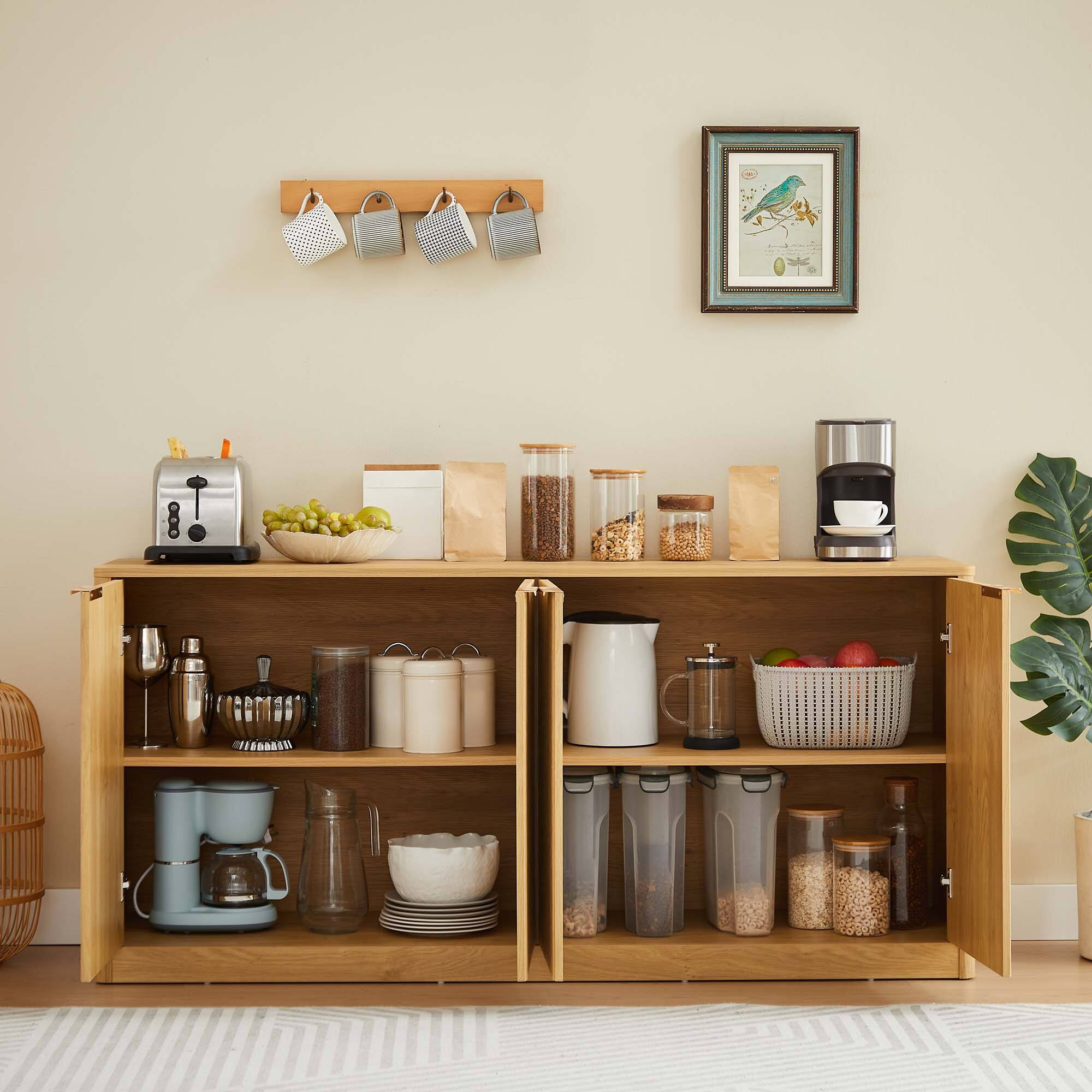 Alt View 5. Forest'nSky - 59-inch modern wavy sideboard, curved contour design storage cabinet,Natural - Natural.