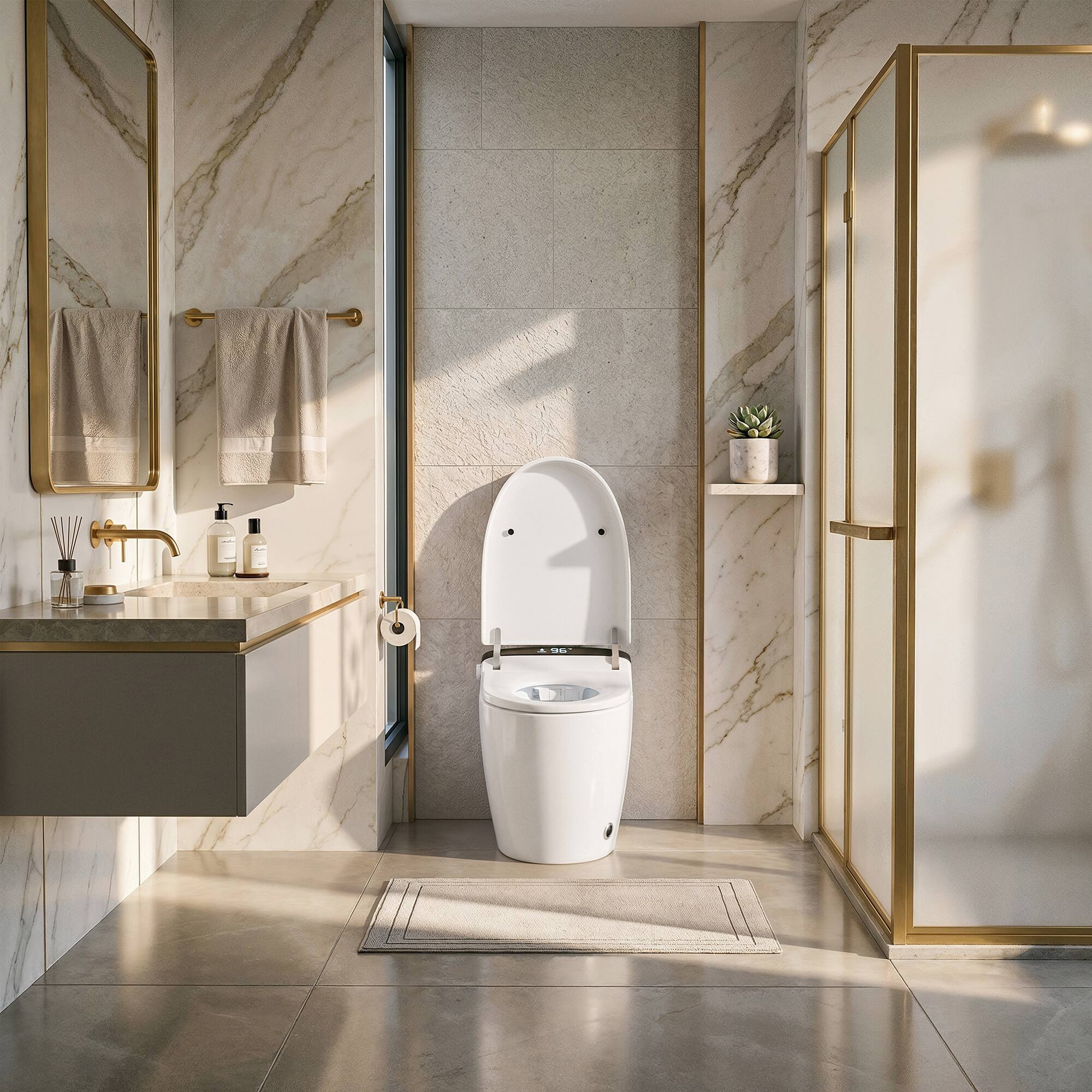 Alt View 7. TOTTE - Ceramic Smart Toilet with Bidet Wash, Heated Seat, Warm Air Dryer, Remote and Foot-Sensor Flush - White.
