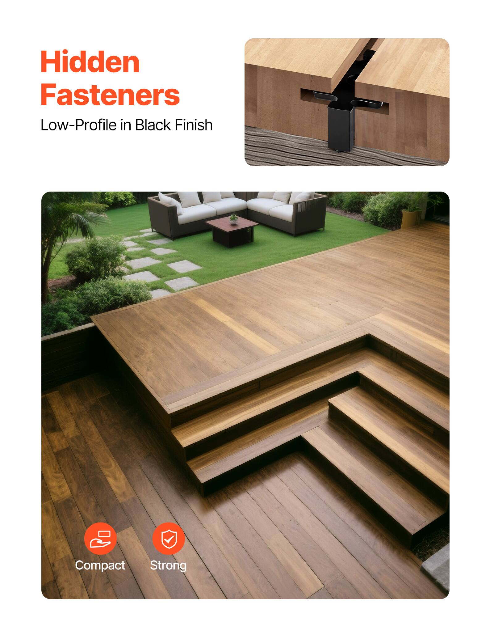 Hidden Fasteners  
Low-Profile in Black Finish  

Compact  
Strong