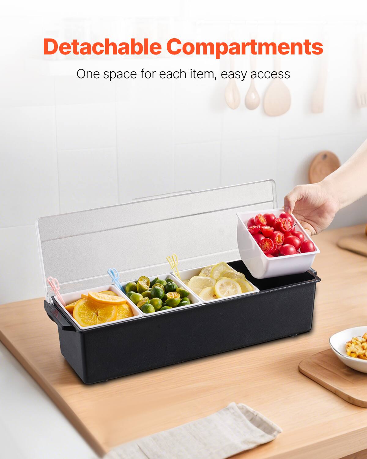 Detachable Compartments  
One space for each item, easy access