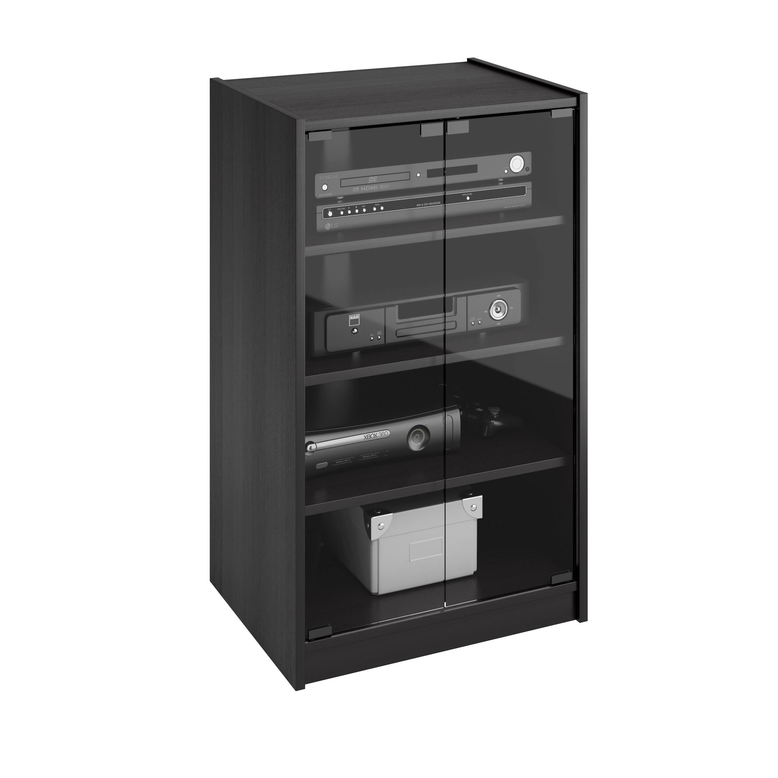 Alt View 24. CorLiving - 4-Tier Media Stand, DVD Storage Cabinet with 3 Adjustable Shelves, Tempered Glass Doors, and Cable Management - Black.