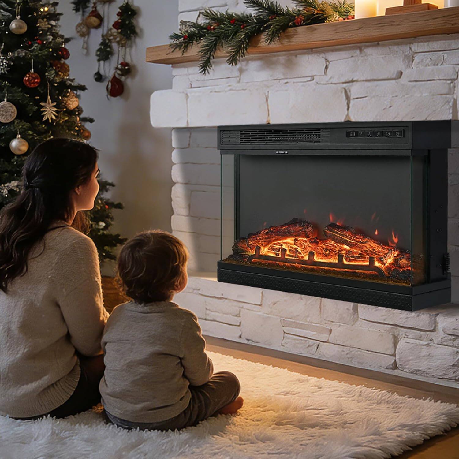 Alt View 3. Winado - 24" Electric Fireplace Insert, 1500W Wall-mounted/Built-in Fireplace Heater with Remote Control, 12 Colors Adjustable - Black.