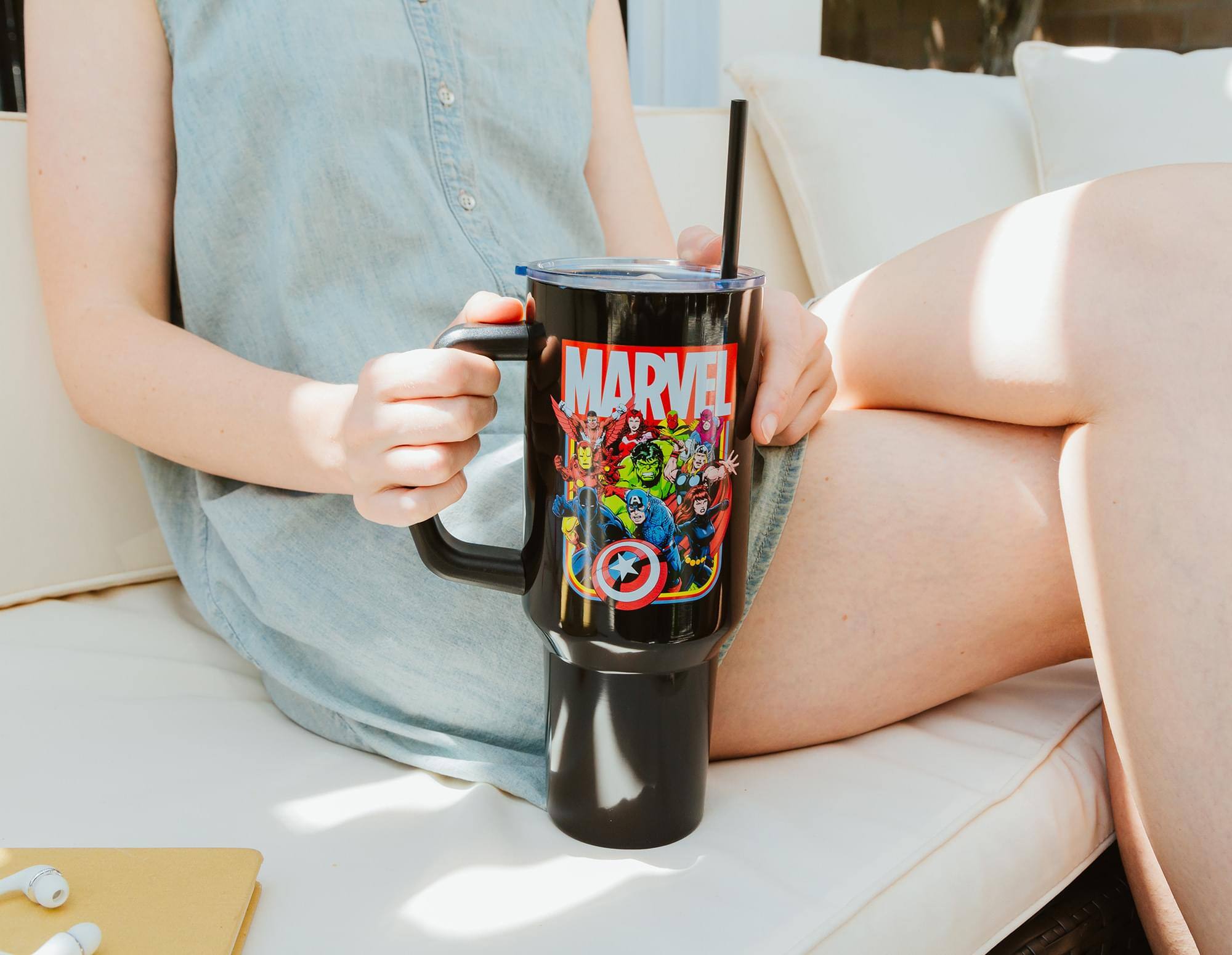 Alt View 2. Marvel - Marvel Comics The Avengers 40-Ounce Black Stainless Steel Tumbler With Handle - Black.
