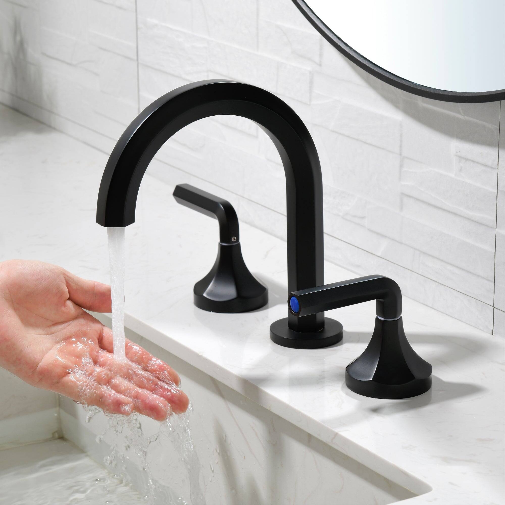 Alt View 9. Boyel Living - 8 in Widespread Double Handle 1.2 GPM Bathroom Faucet with Quick Connect Hose and Water Supply Hose in Matte Black - Matte Black.