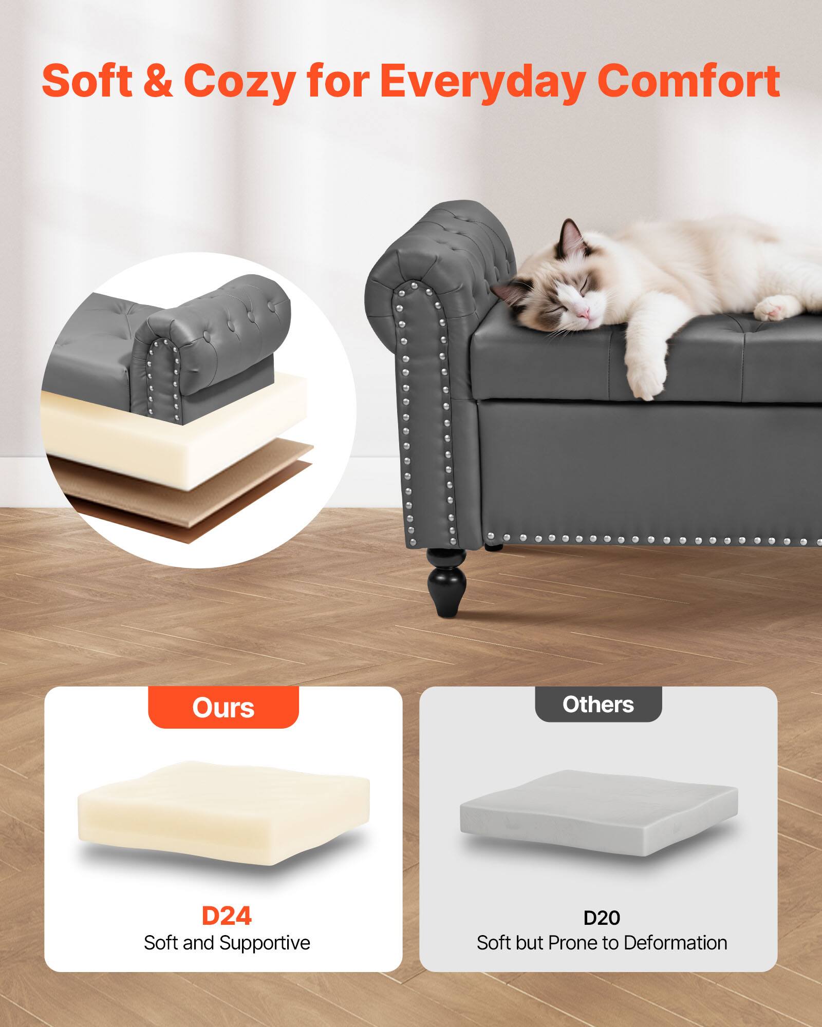 Soft & Cozy for Everyday Comfort

Ours
D24
Soft and Supportive

Others
D20
Soft but Prone to Deformation