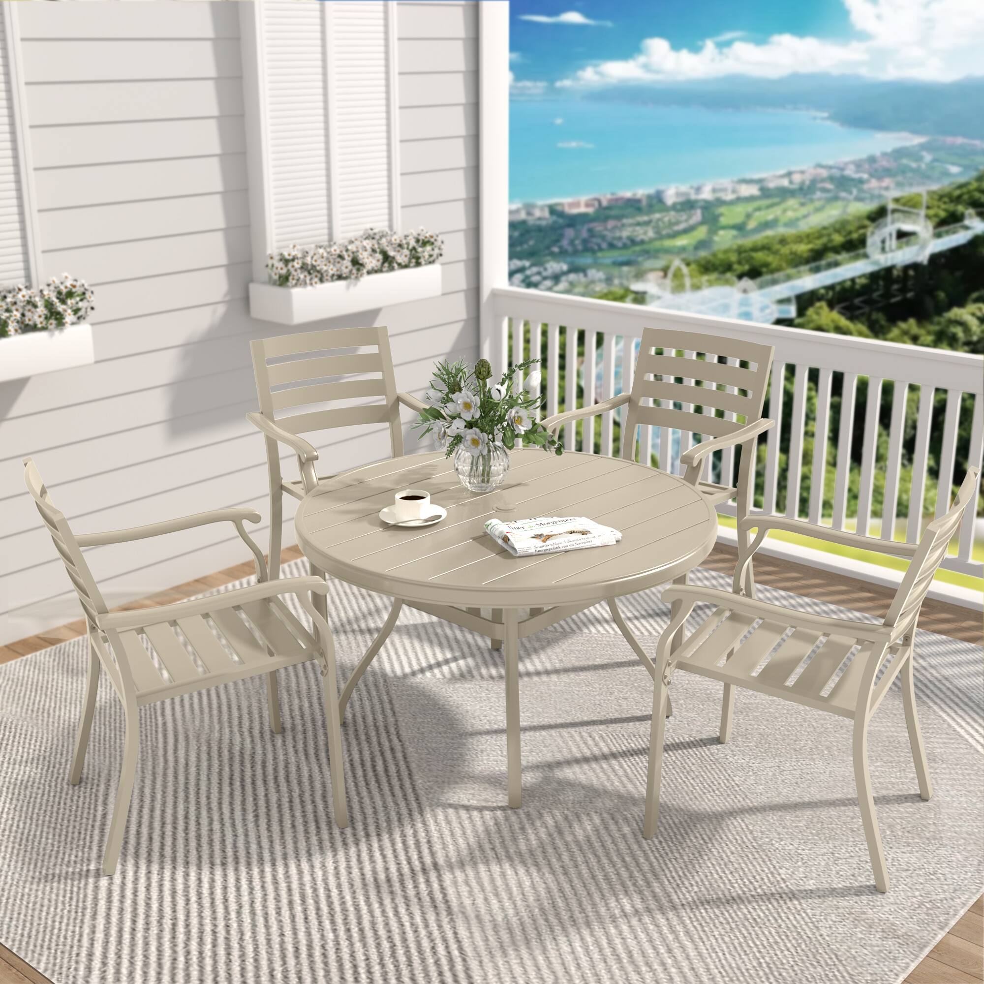Alt View 5. GOODSILO - Iron Terrace Dining Chairs - Set of 2 Outdoor Bistro Metal Chairs - Cream Color.