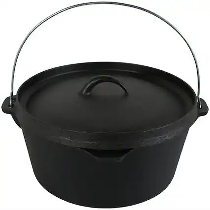 Front. Sunnydaze - 8 qt Cast Iron Pre-Seasoned Deep Dutch Oven with Handle - Black.