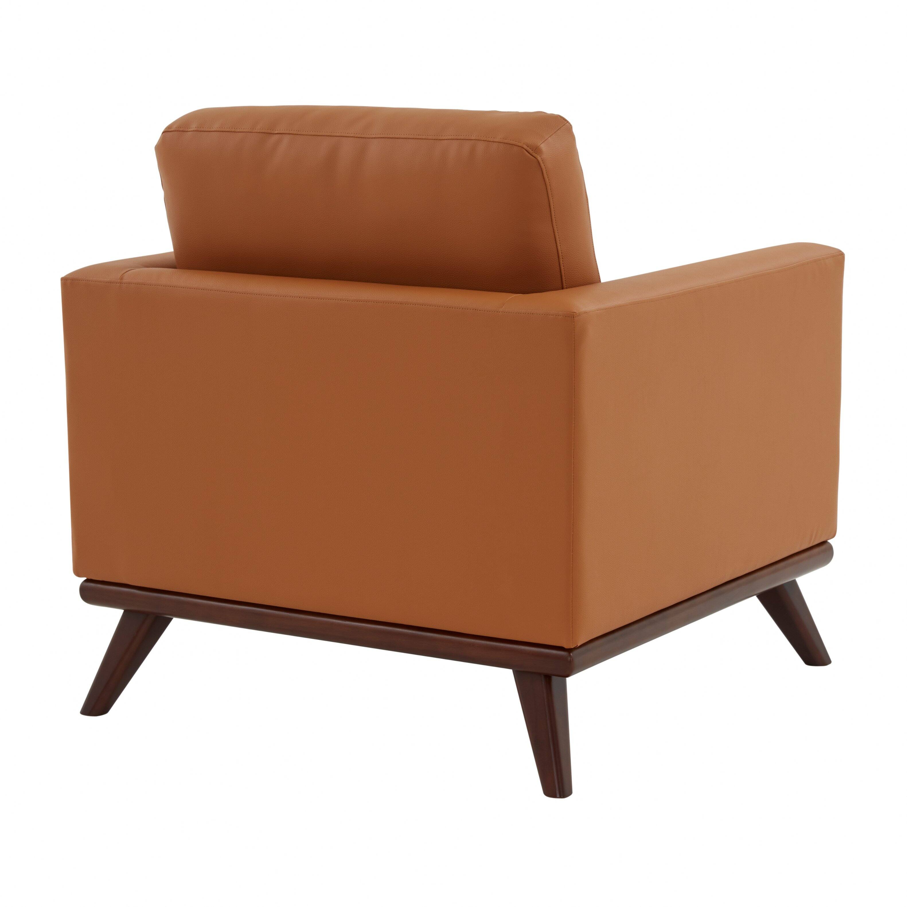 Alt View 1. LeisureMod - Chester Mid-Century Modern Leather Accent Chair, Birch Wood Frame Armchair - Easy Assembly - Cognac Tan.