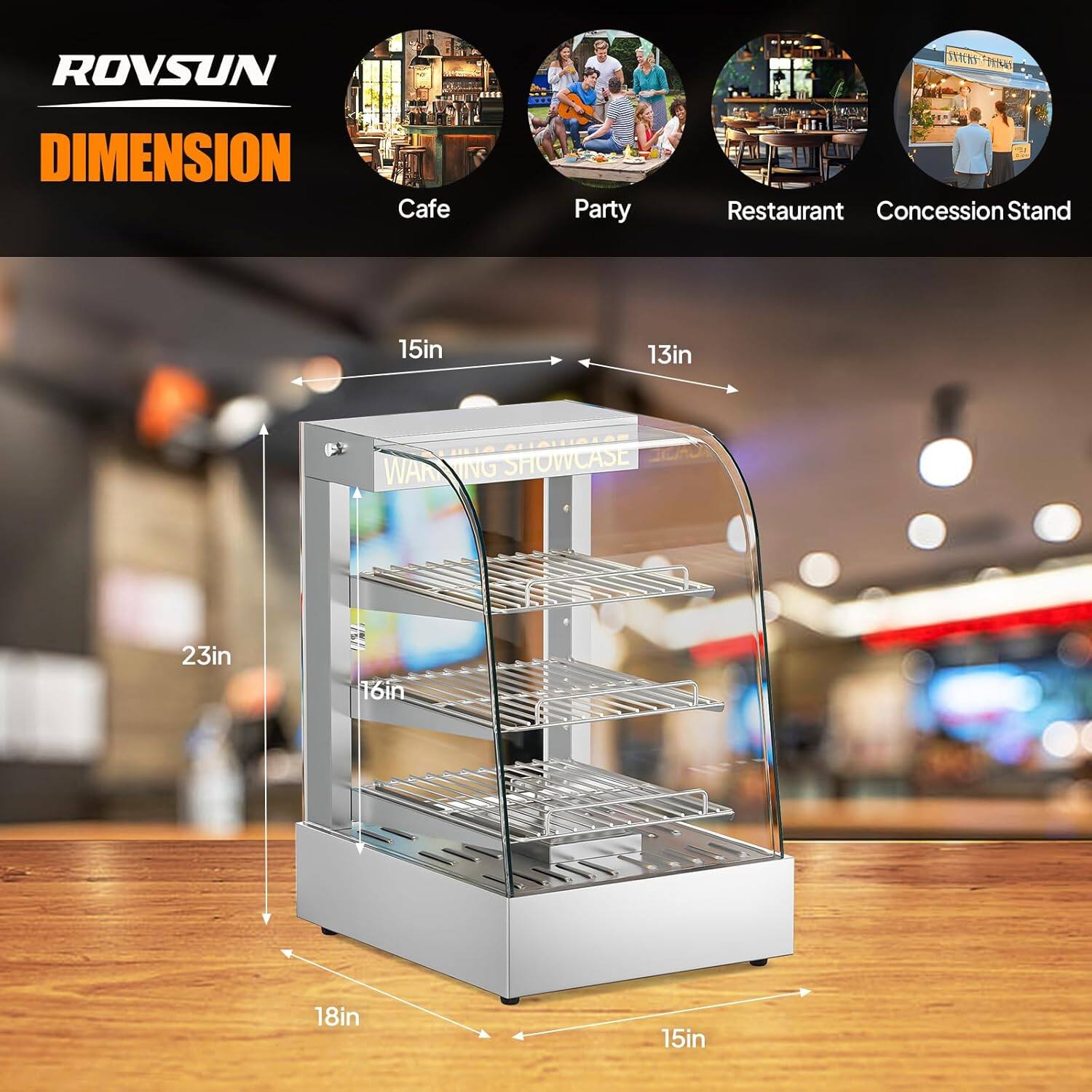 ROVSUN DIMENSION Cafe Party Restaurant Concession Stand  
15in x 13in SHOWCASE  
23in x 16in x 18in x 15in